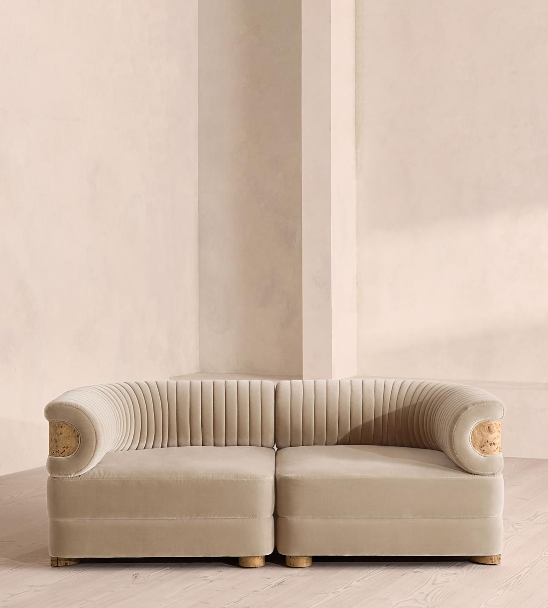 Caleb Sectional Sofa - Three Seater - Velvet - Oyster - Blonde Burl - US - Listing - Image 1