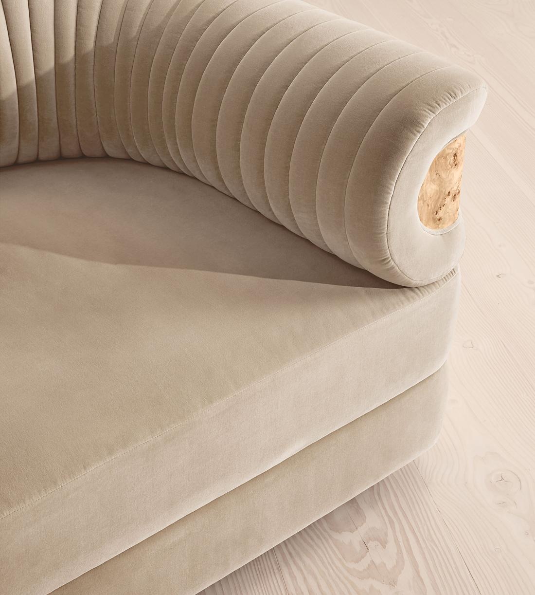 Caleb Sectional Sofa - Three Seater - Velvet - Oyster - Blonde Burl - US - Images - Image 5