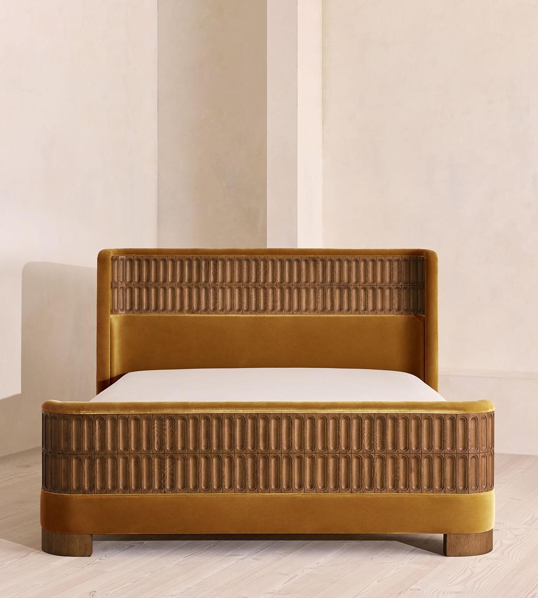 Devon Bed - Queen - Velvet - Mustard - US - Listing - Image 2