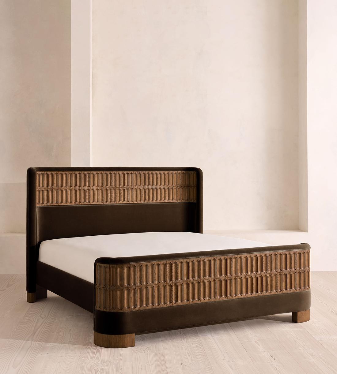 Devon Bed - Queen - Velvet - Chocolate - US - Listing - Image 1