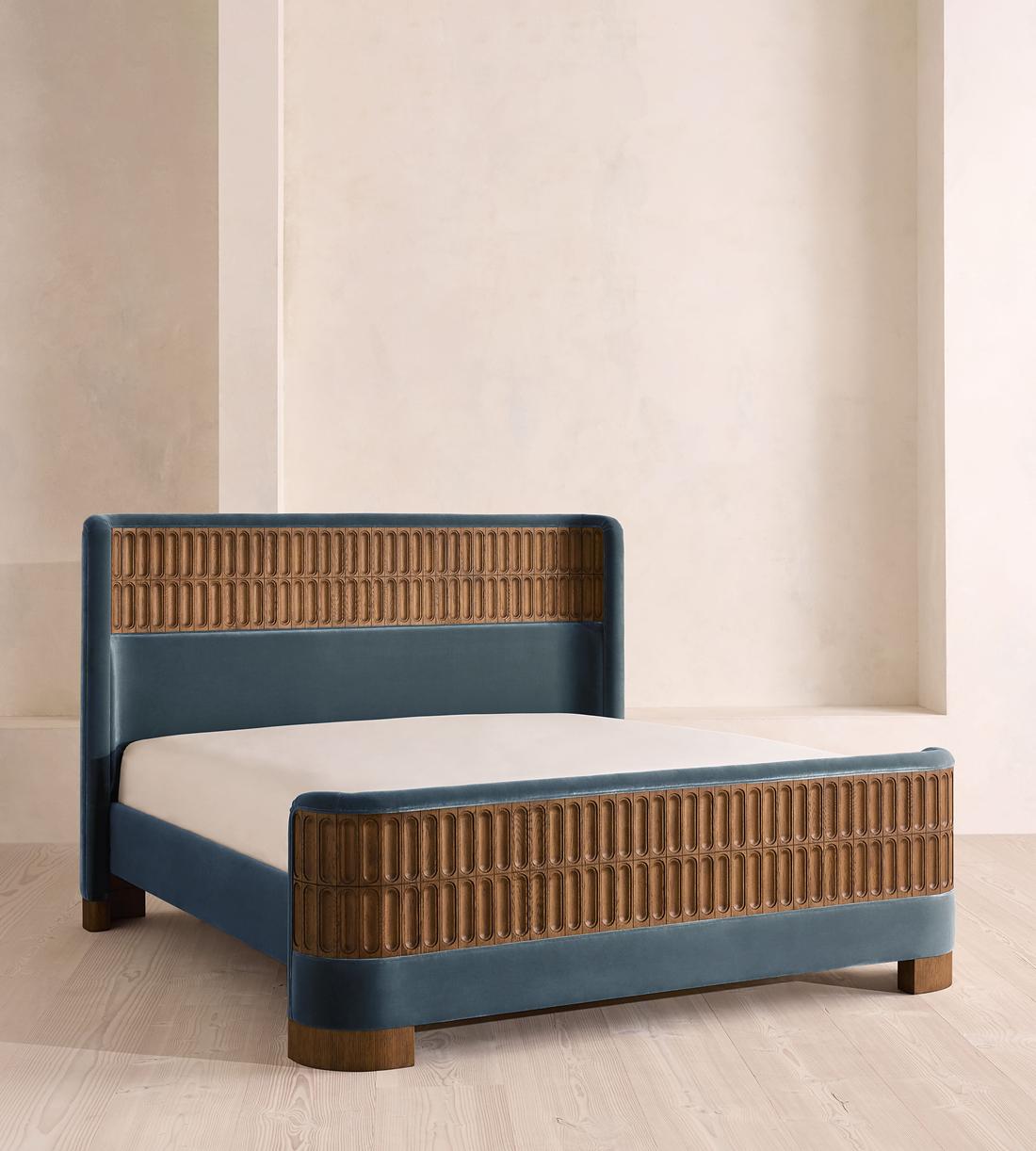 Devon Bed - Queen - Velvet - Grey Blue - US - Listing - Image 1