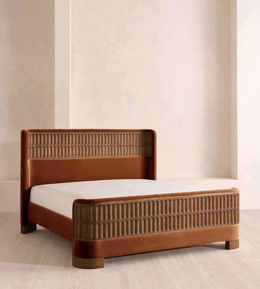 Devon Bed - Queen - Velvet - Cinnamon - US - Listing - Image 1