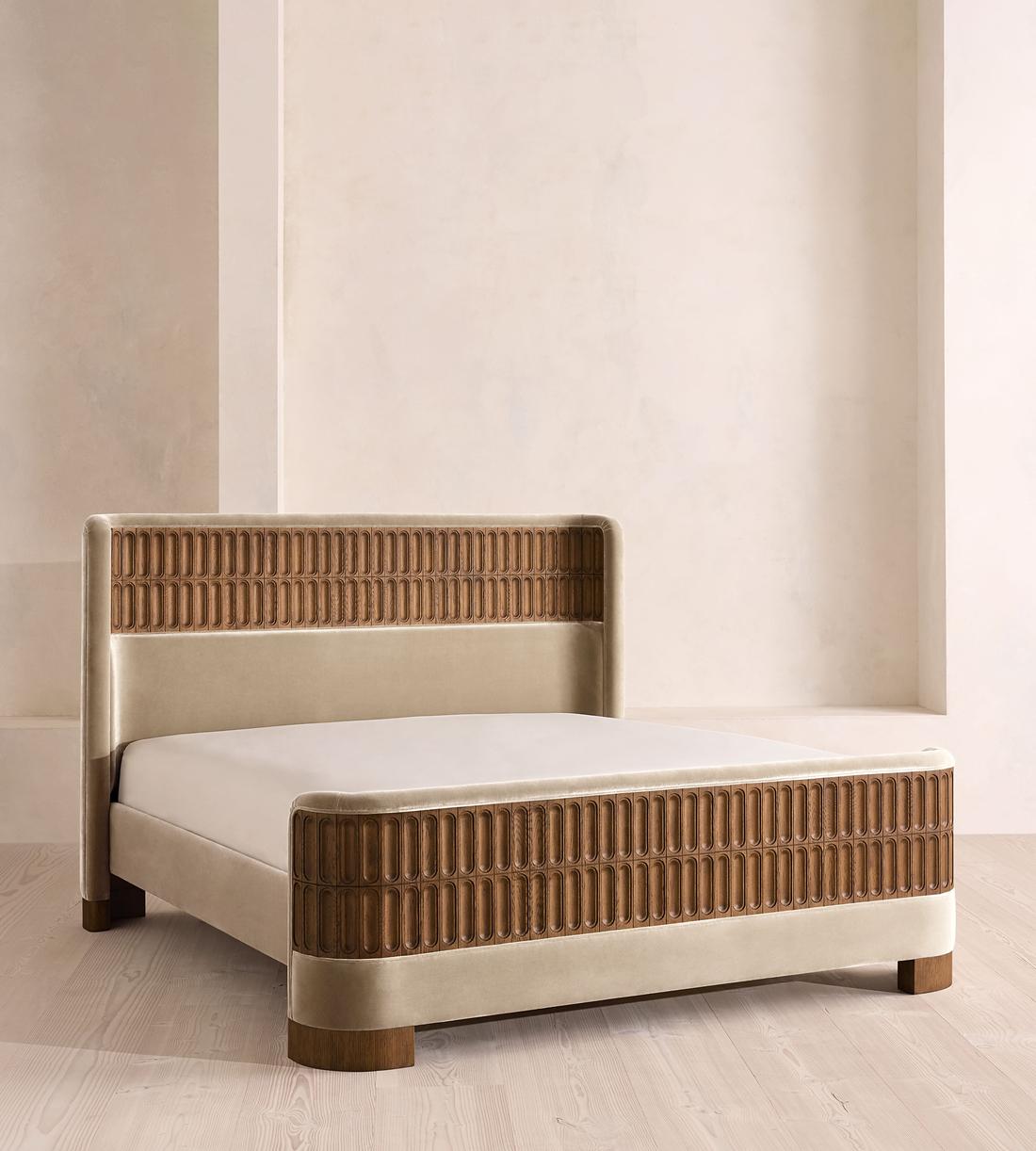 Devon Bed - Queen - Velvet - Oyster - US - Listing - Image 1