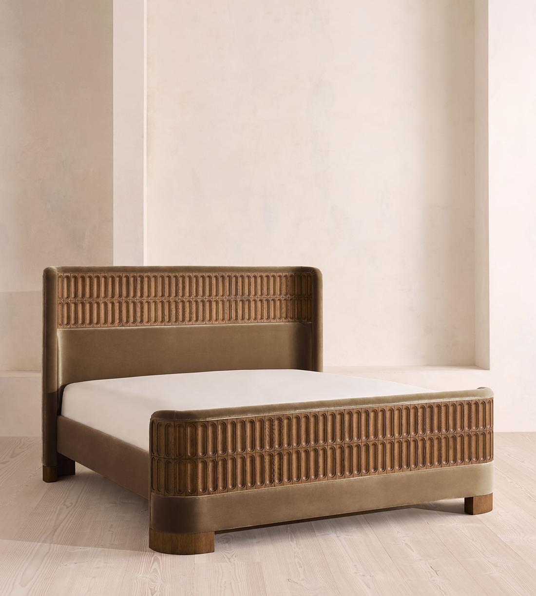 Devon Bed - Queen - Velvet - Truffle - US - Listing - Image 1