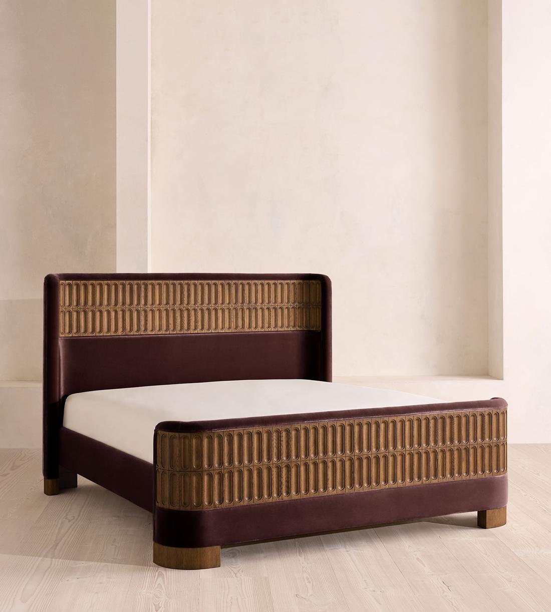 Devon Bed - Queen - Velvet - Aubergine - US - Listing - Image 1