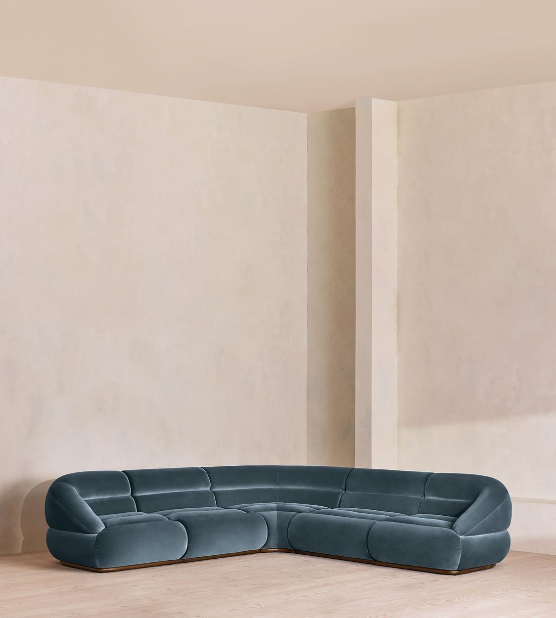Edison Sectional Sofa - Corner Sofa - Velvet - Grey Blue US - Listing - Image 1