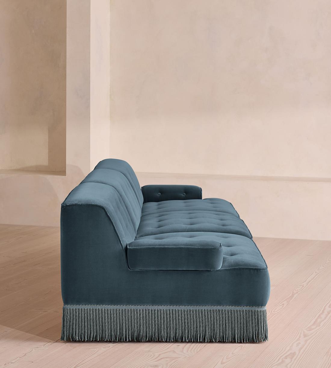 Elowen Sectional Sofa - Four Seater - Velvet - Grey Blue US - Images - Image 3