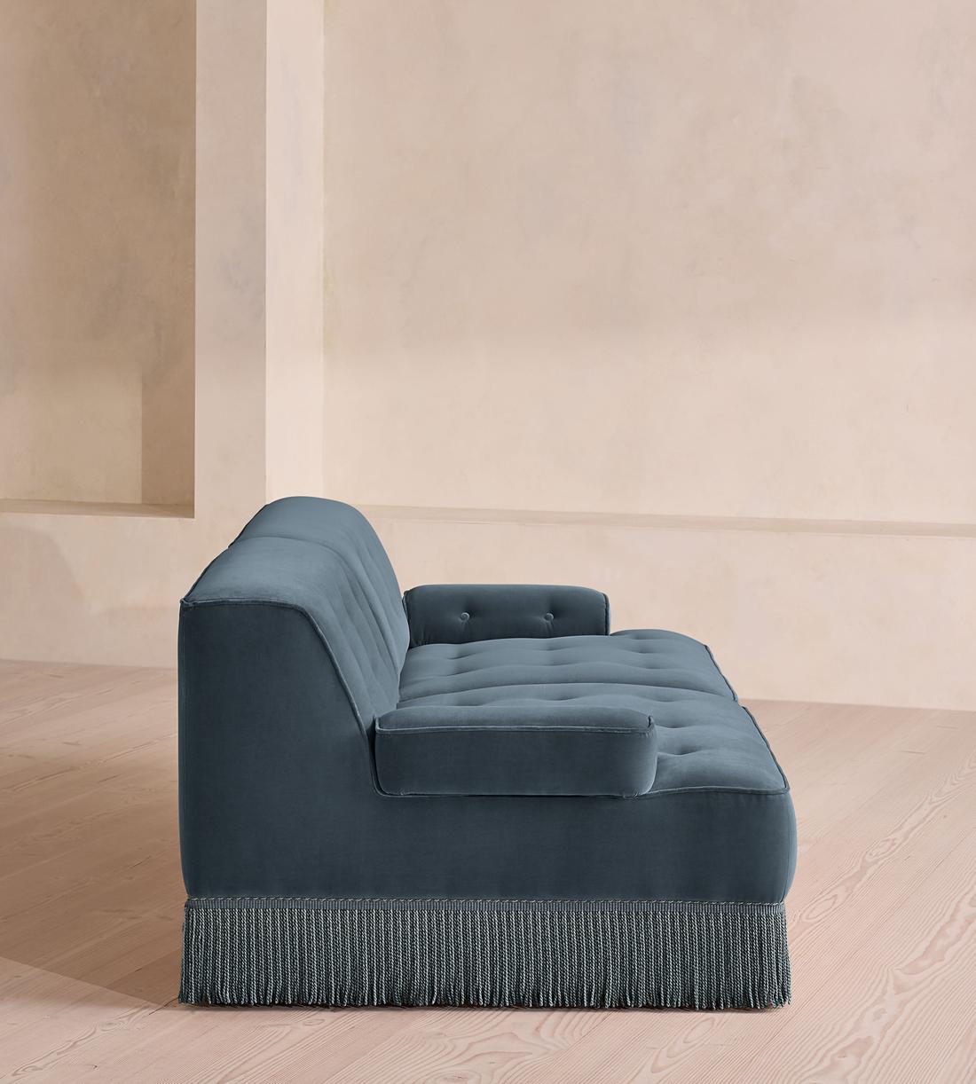 Elowen Sectional Sofa - Three Seater - Velvet - Grey Blue US - Images - Image 3