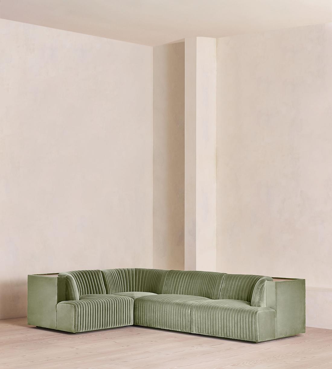 Hamish Sectional Sofa - L-Shape Sofa  - Velvet - Seafoam US - Listing - Image 1