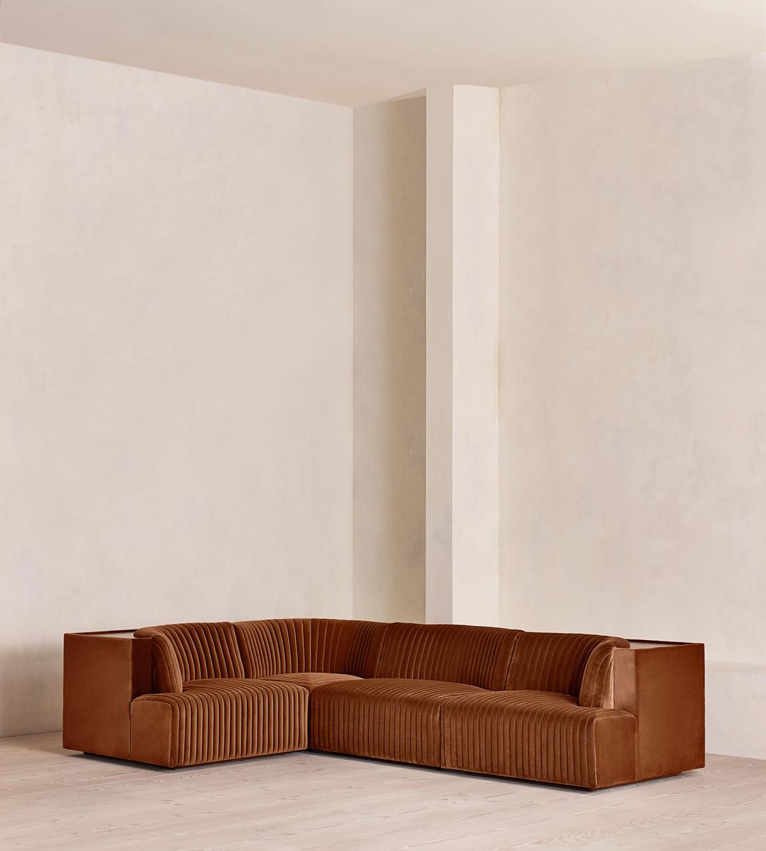 Hamish Sectional Sofa - L-Shape Sofa - Velvet - Cinnamon - US - Listing - Image 1