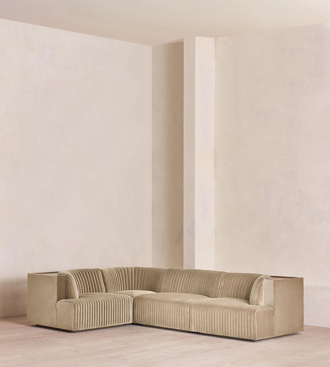 Hamish Sectional Sofa - L-Shape Sofa - Velvet - Oyster - US - Listing - Image 1
