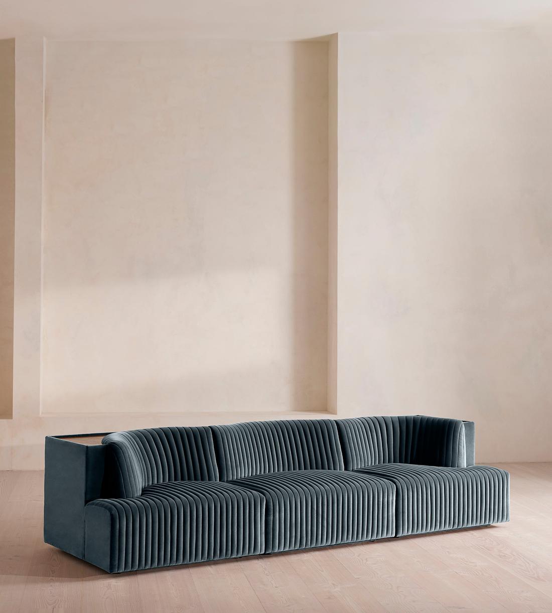 Hamish Modular Sofa - Four Seater - Velvet - Grey Blue - Listing - Image 2