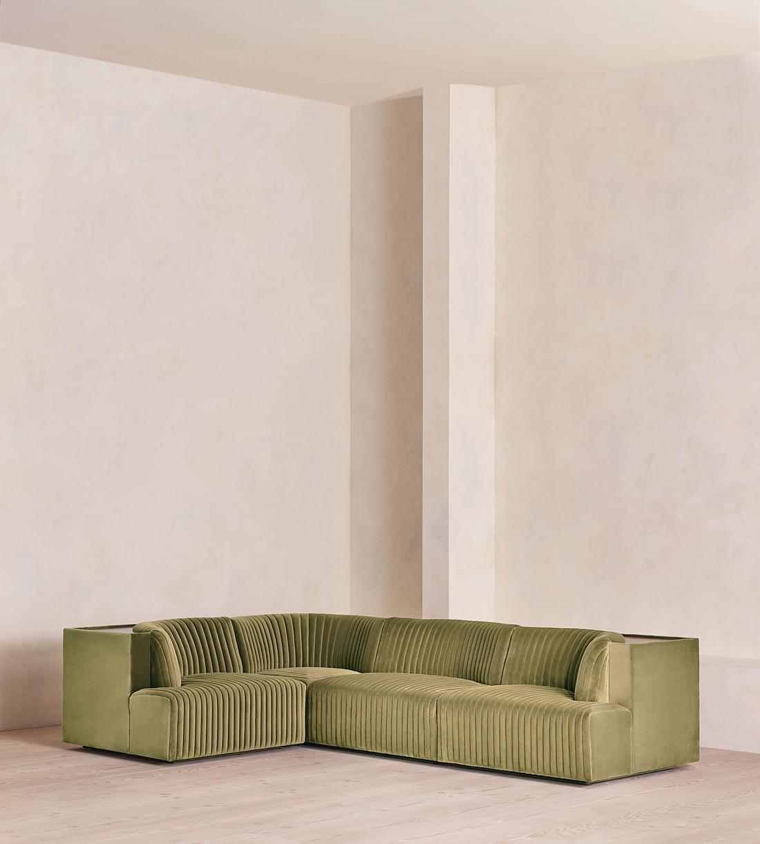 Hamish Modular Sofa - L-Shaped Sofa - Velvet - Lichen - UK - Listing - Image 1