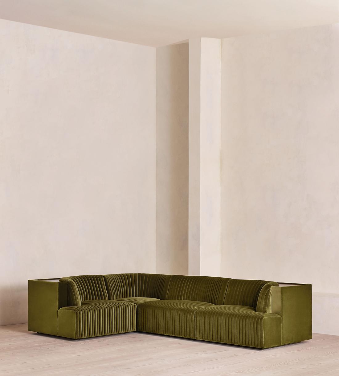 Hamish Modular Sofa - L-Shaped Sofa - Velvet - Olive - UK - Listing - Image 1