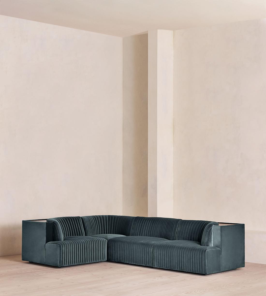 Hamish Modular Sofa - L-Shaped Sofa - Velvet - Grey Blue - UK - Listing - Image 1