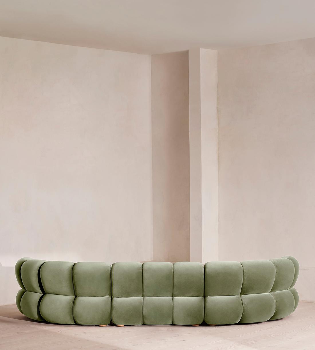 Noelle Sectional Curved Sofa - Six Seater - Velvet - Seafoam - US - Images - Image 4
