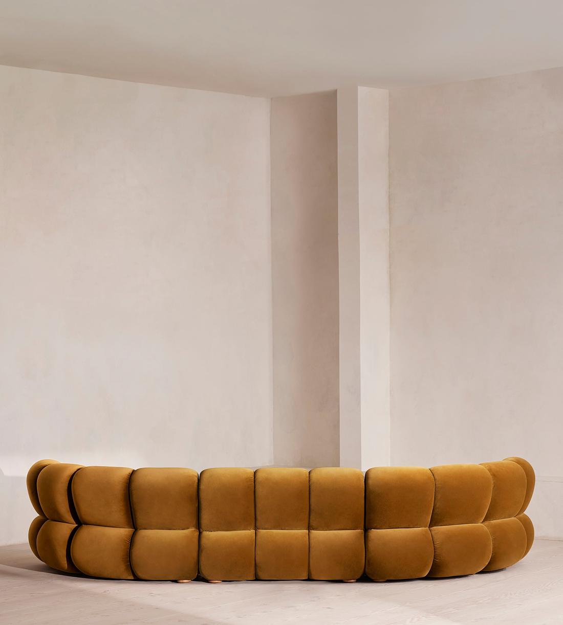 Noelle Sectional Curved Sofa - Six Seater - Velvet Mustard - US - Images - Image 5