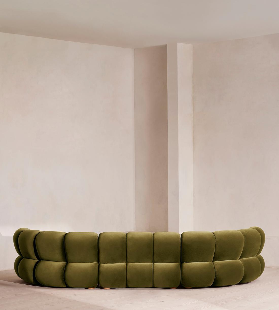 Noelle Sectional Curved Sofa - Six Seater - Velvet Olive - US - Images - Image 5