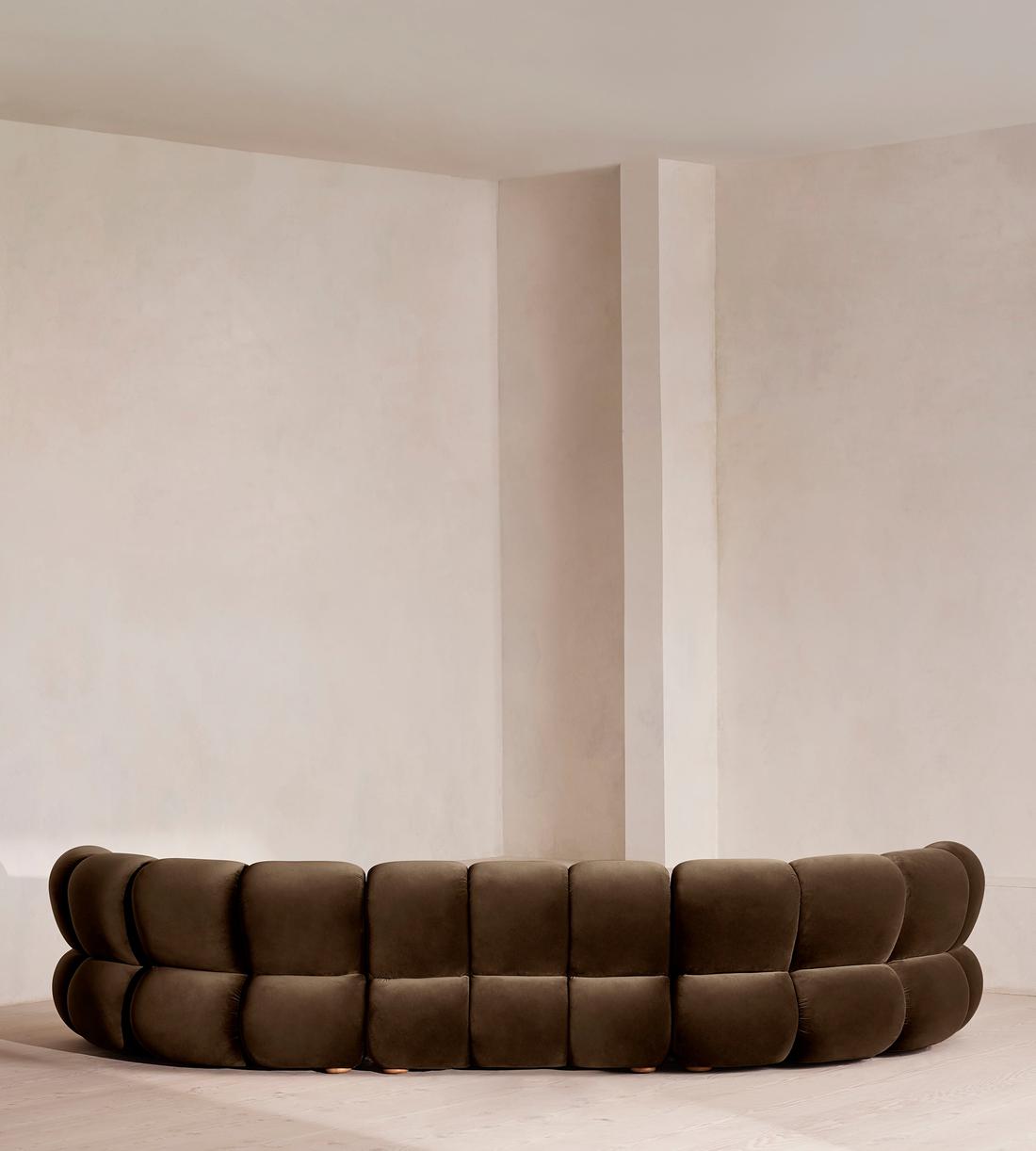 Noelle Sectional Curved Sofa - Six Seater - Velvet Chocolate Brown - US - Images - Image 4