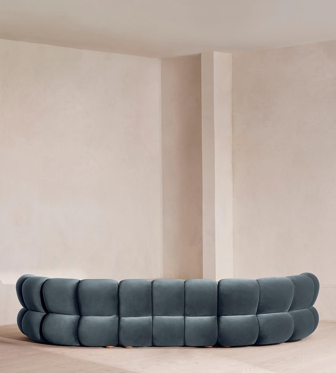 Noelle Modular Curved Sofa - Six Seater - Velvet Grey Blue - Images - Image 5