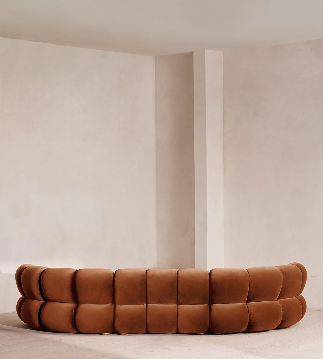 Noelle Sectional Curved Sofa - Six Seater - Velvet - Cinnamon - US - Images - Image 4