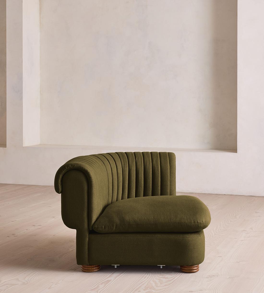 Rava Modular Sofa - Corner Module - Linen - Olive - Image 7
