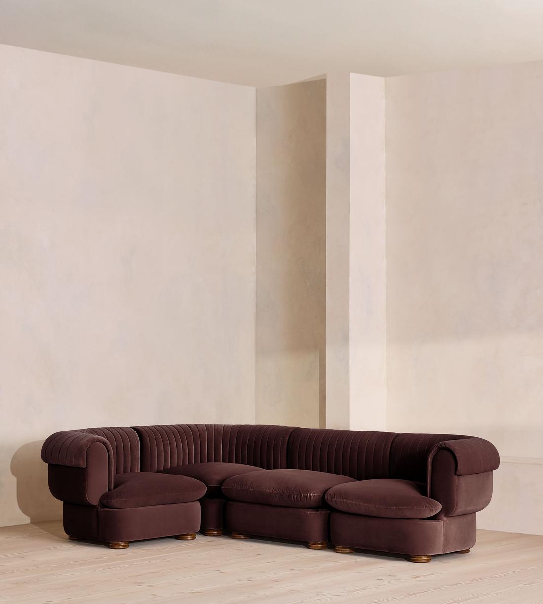Rava Sectional Sofa - L-Shape Sofa - Velvet - Aubergine - US - Listing - Image 1