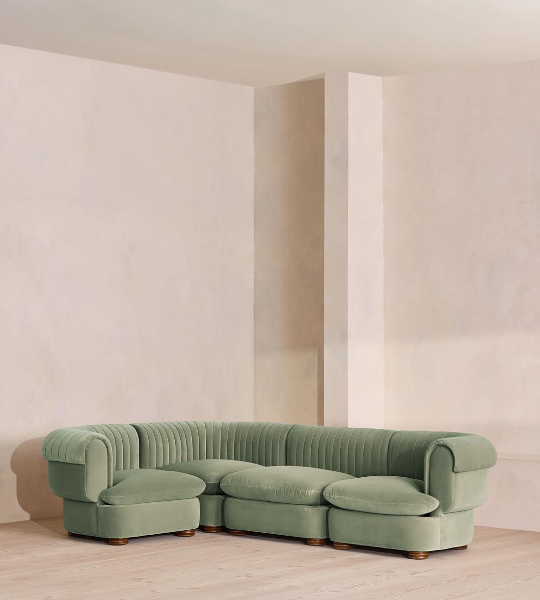 Rava Sectional Sofa - L-Shape Sofa - Velvet - Seafoam US - Listing - Image 1
