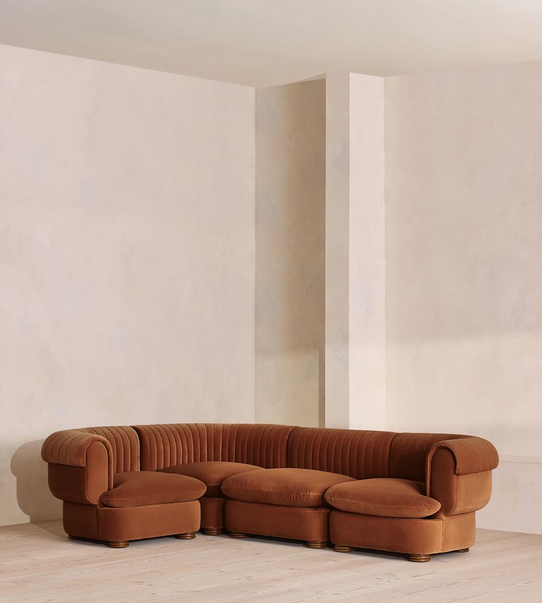 Rava Sectional Sofa - L-Shape Sofa - Velvet - Cinnamon - US - Listing - Image 1