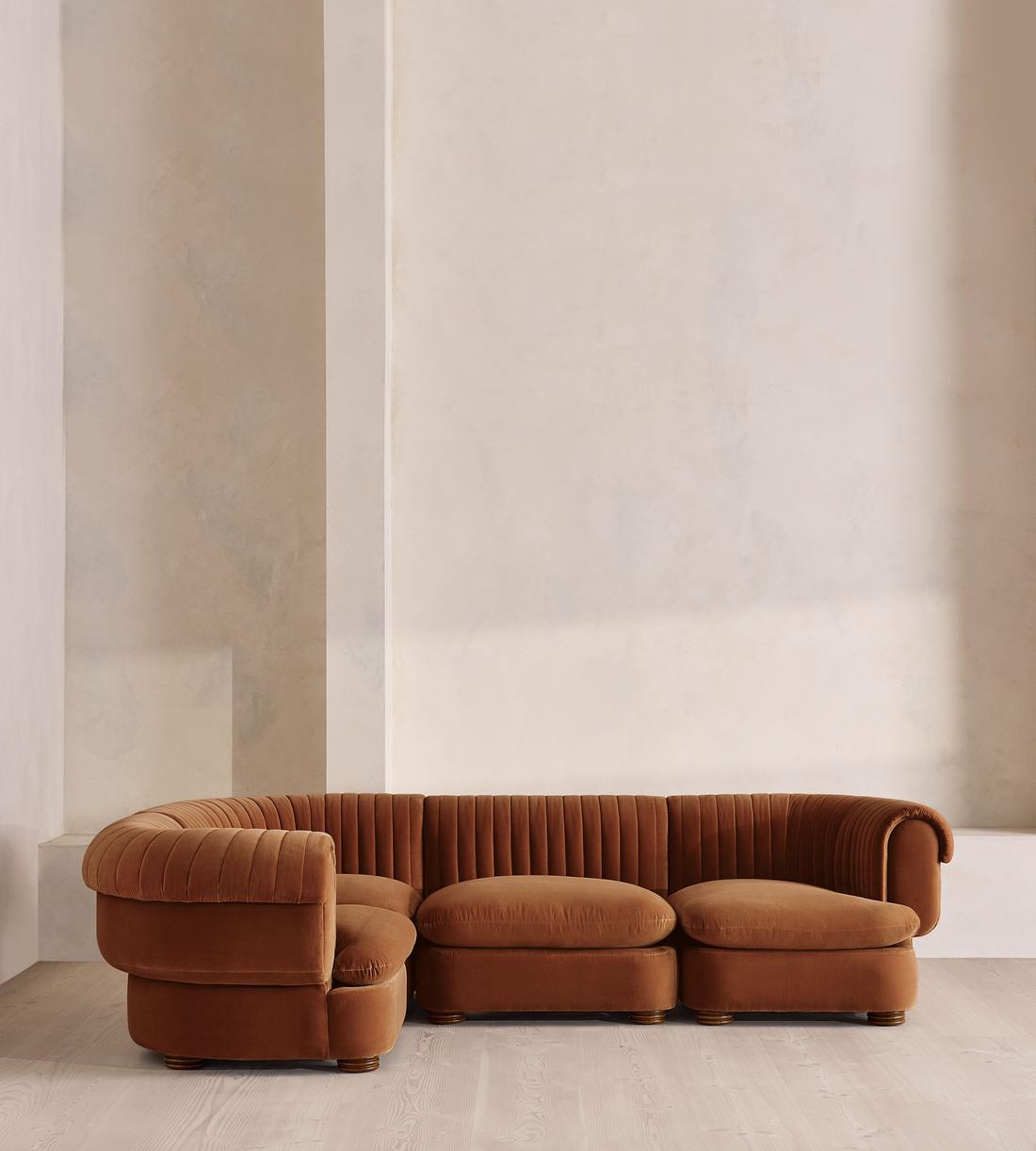 Rava Sectional Sofa - L-Shape Sofa - Velvet - Cinnamon - US - Listing - Image 2
