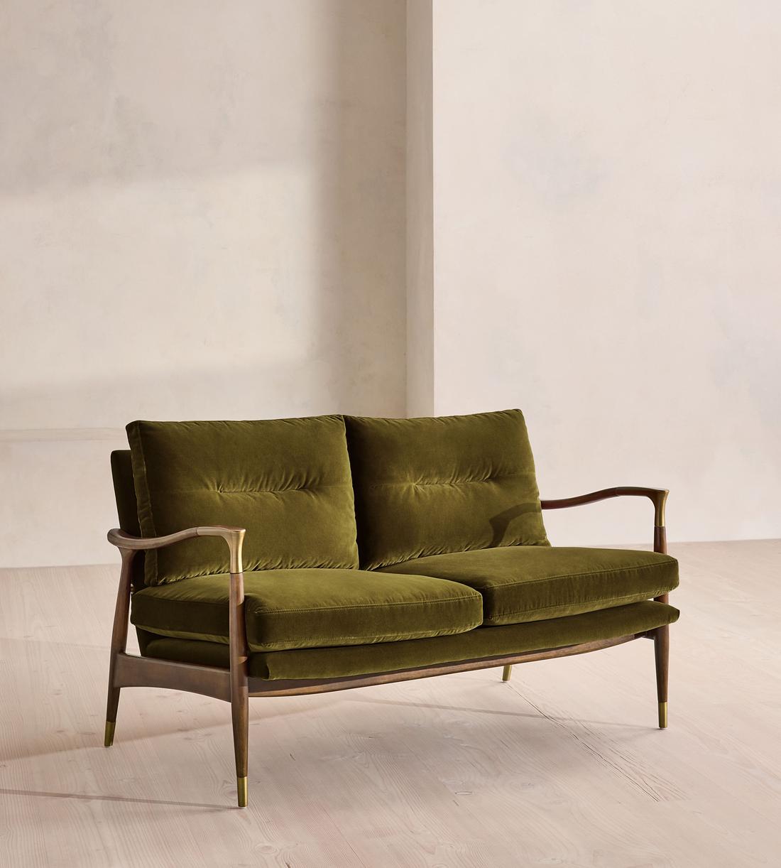 Theodore Two Seater Sofa - Velvet - Olive - UK - Listing - Image 1