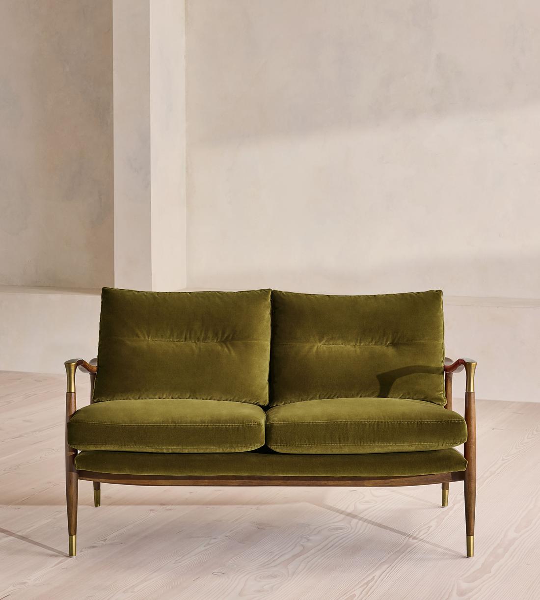 Theodore Two Seater Sofa - Velvet - Olive - US - Listing - Image 2