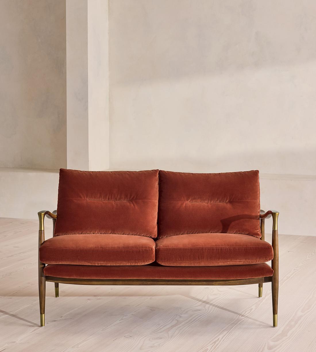 Theodore Two Seater Sofa - Velvet - Rust - UK - Listing - Image 4