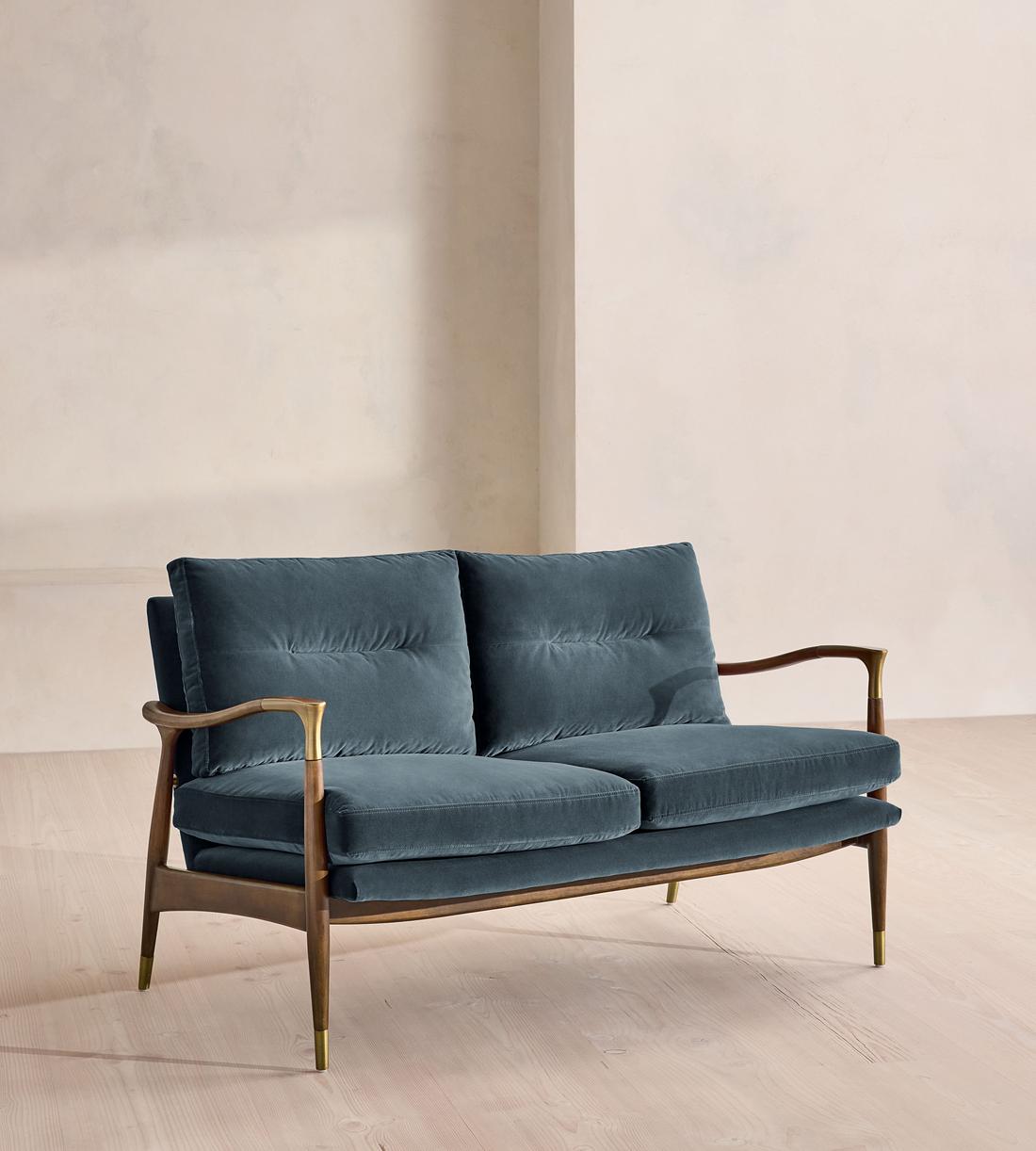 Theodore Two Seater Sofa - Velvet - Grey Blue - US - Listing - Image 1
