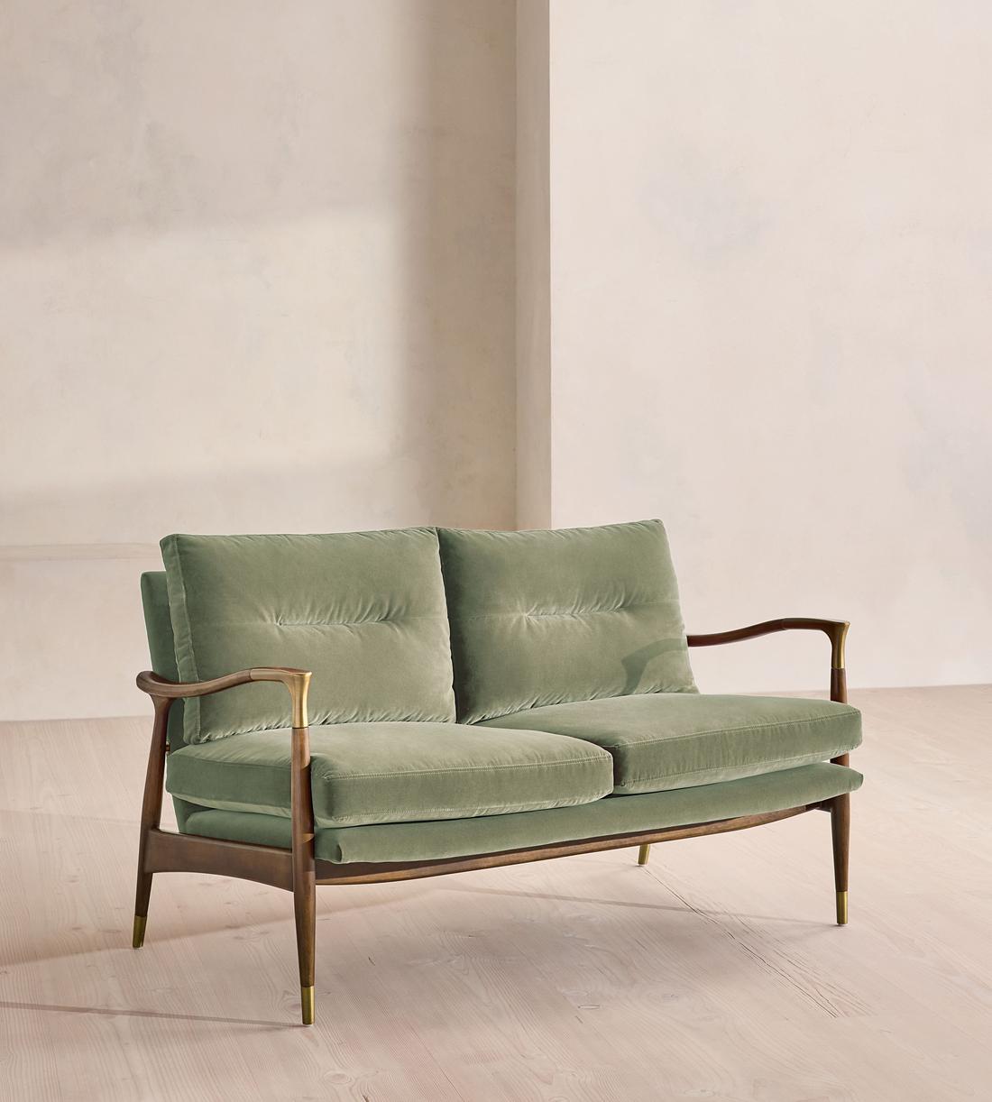 Theodore Two Seater Sofa - Velvet - Seafoam - UK - Listing - Image 1
