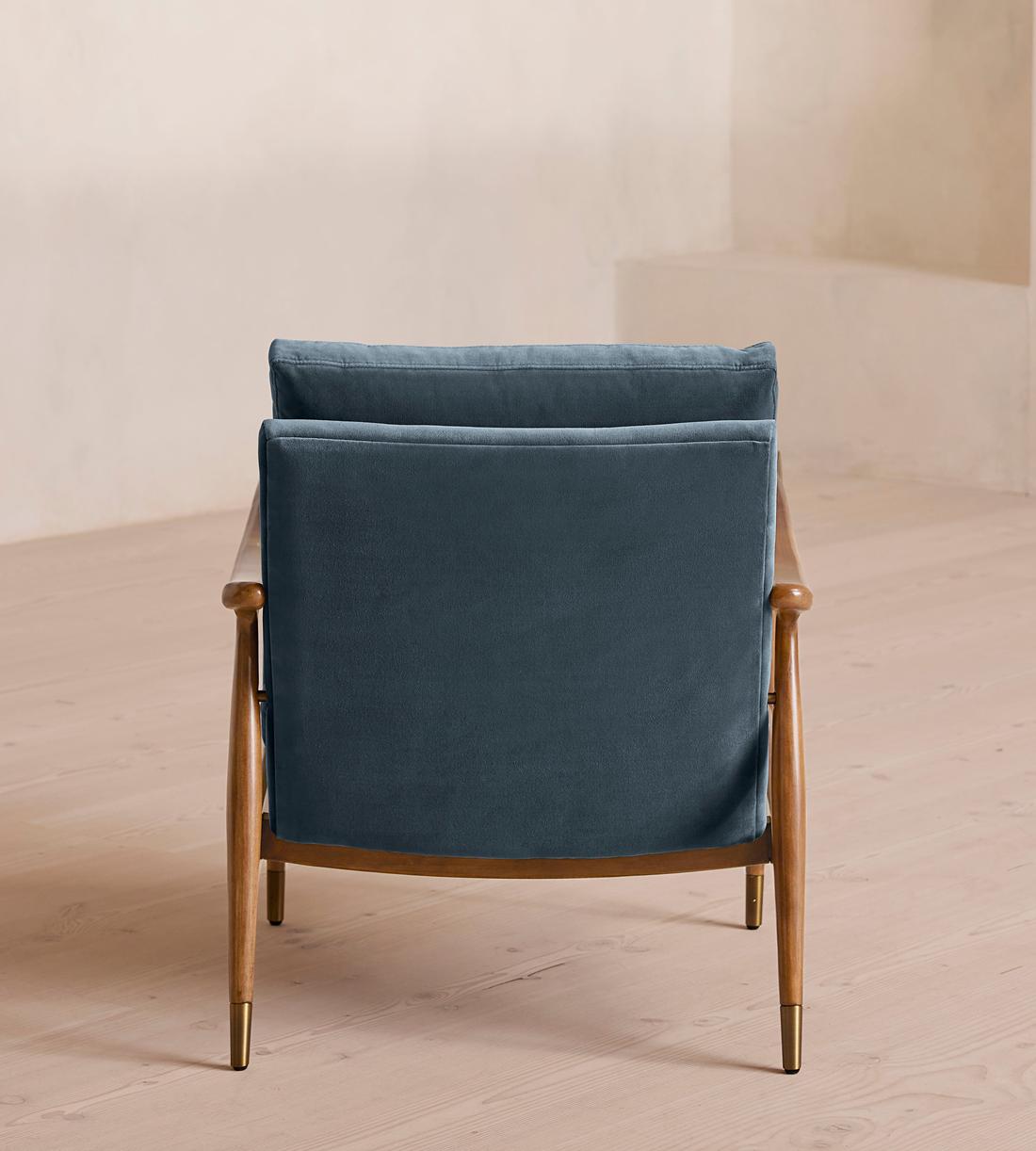 Theodore Oak Armchair - Velvet - Grey Blue - Images - Image 3