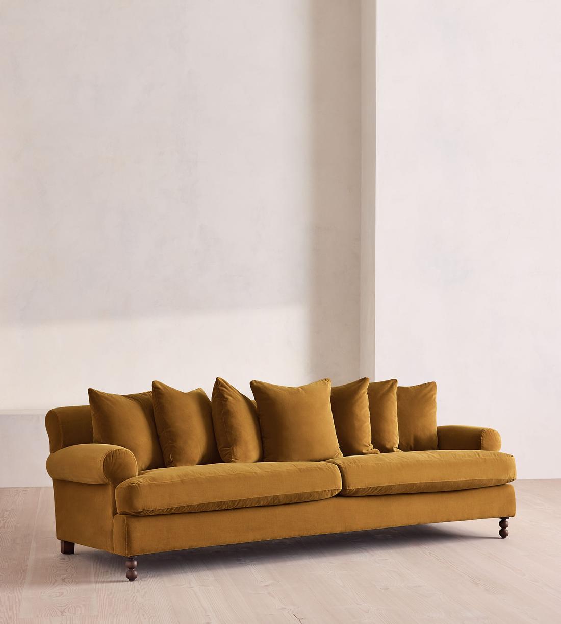 Audrey Four Seater Sofa - Velvet - Mustard - Listing - Image 2