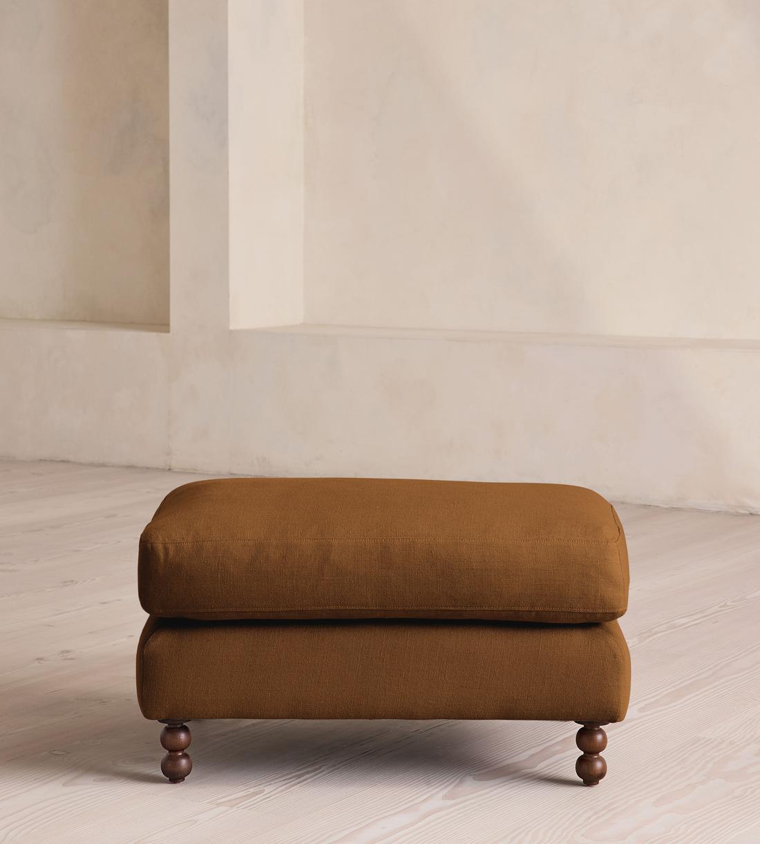 Audrey Rectangle Ottoman - Linen - Terracotta - UK - Listing - Image 2