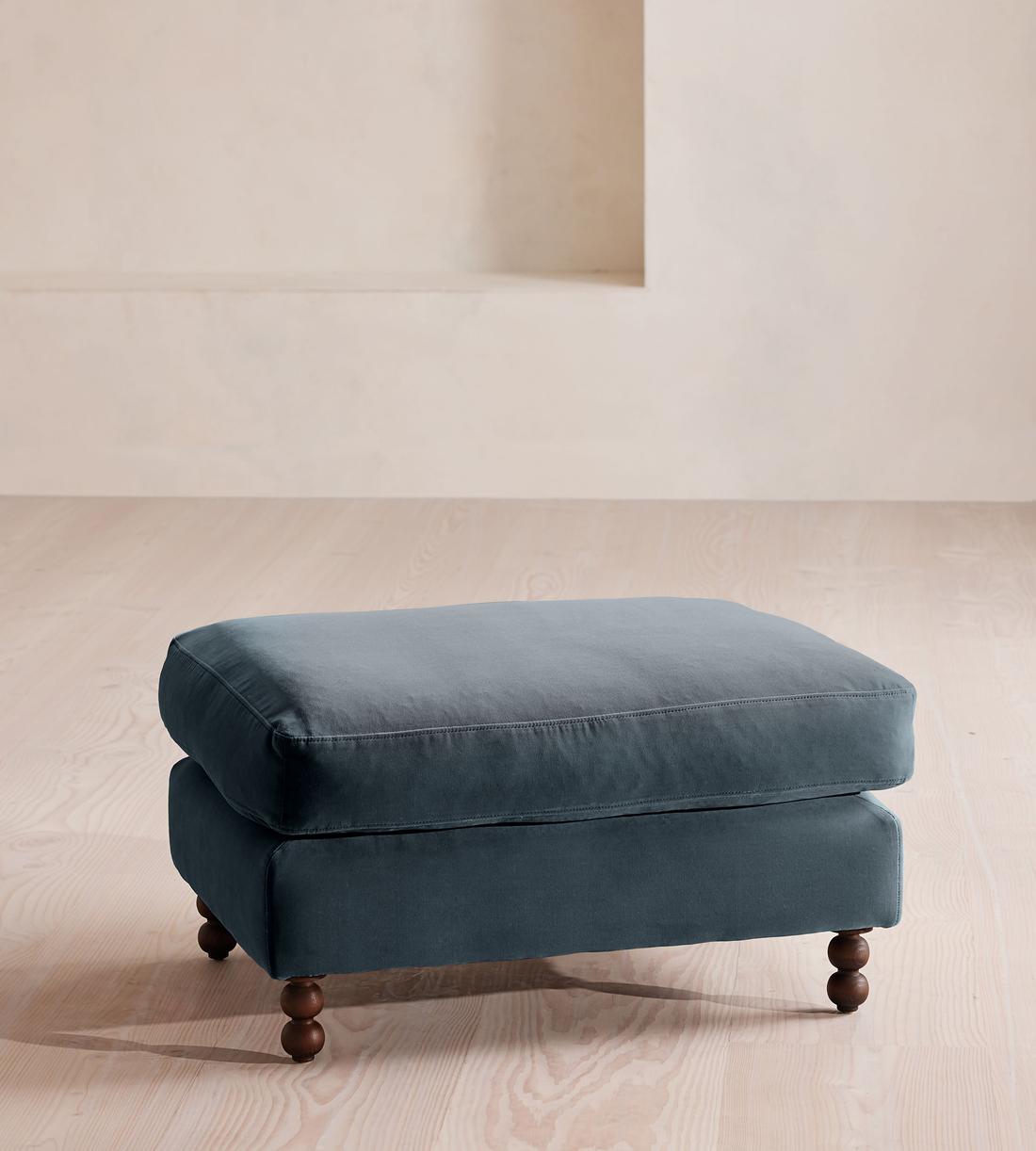 Audrey Rectangle Ottoman - Velvet - Grey Blue - Listing - Image 1