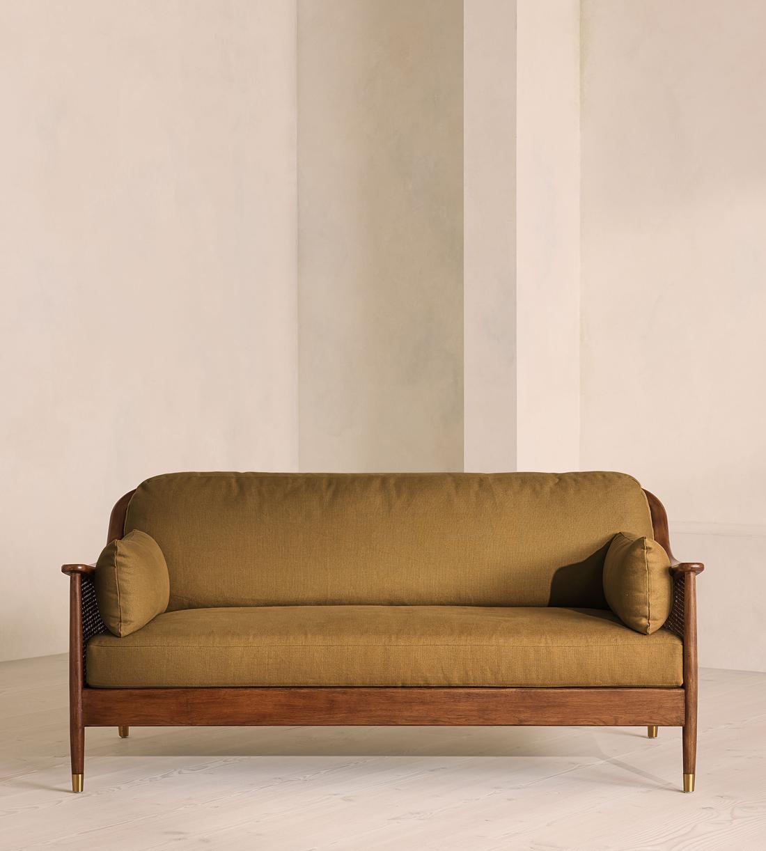 Atlanta Three Seater Sofa - Linen - Ochre - US - Listing - Image 1