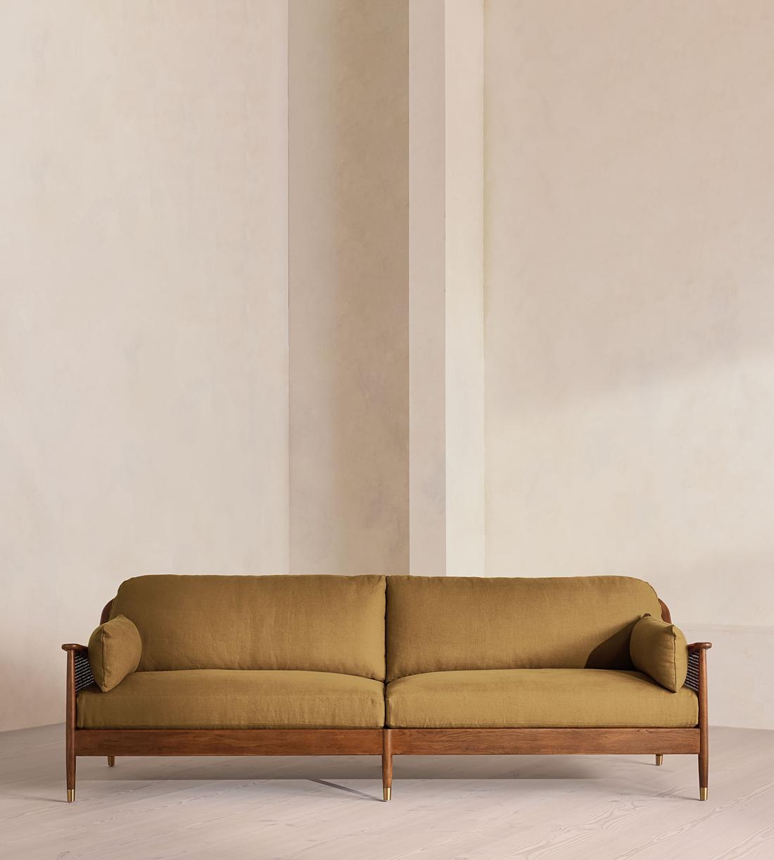Atlanta Four Seater Sofa - Linen - Ochre - US - Listing - Image 1