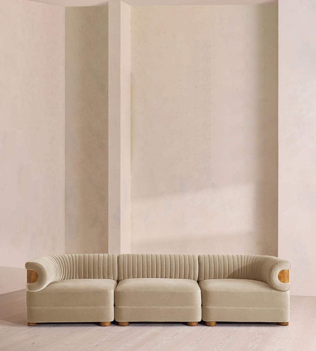 Caleb Modular Sofa - Four Seater - Velvet - Oyster - Dark Burl - UK - Listing - Image 1