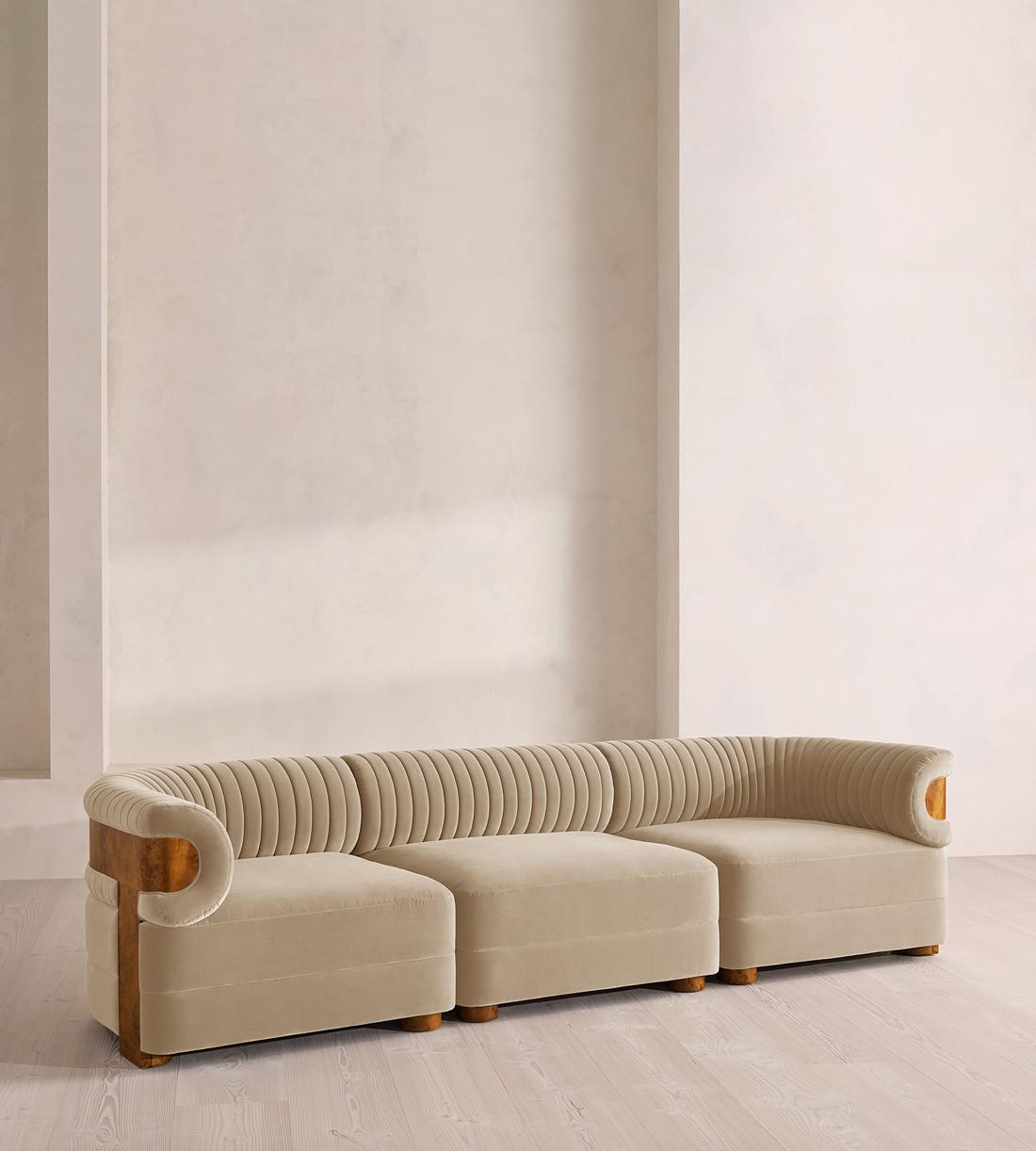 Caleb Modular Sofa - Four Seater - Velvet - Oyster - Dark Burl - UK - Listing - Image 2