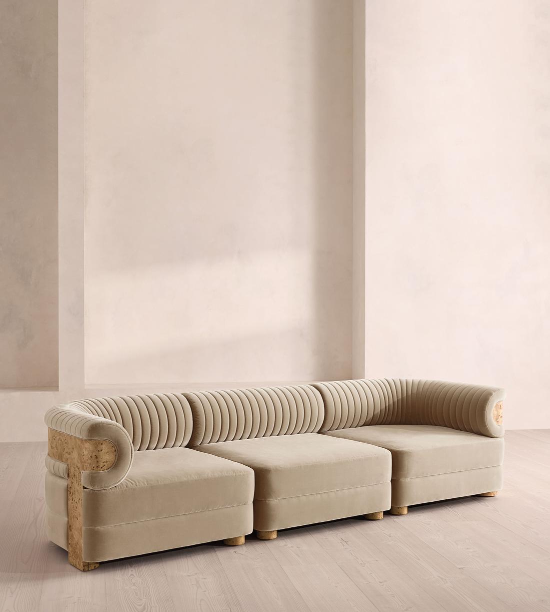 Caleb Modular Sofa - Four Seater - Velvet - Oyster - Blonde Burl - UK - Listing - Image 2