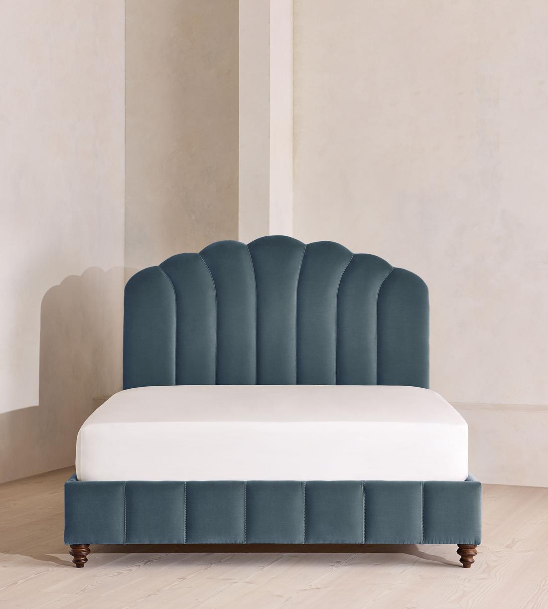 Manette Bed - with Twisted Cord - Double - Velvet - Grey Blue - Listing - Image 2