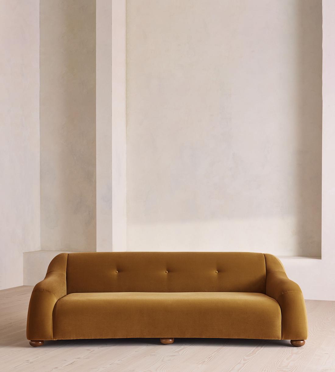 Liana Three Seater Sofa - Velvet - Mustard - UK - Listing - Image 2