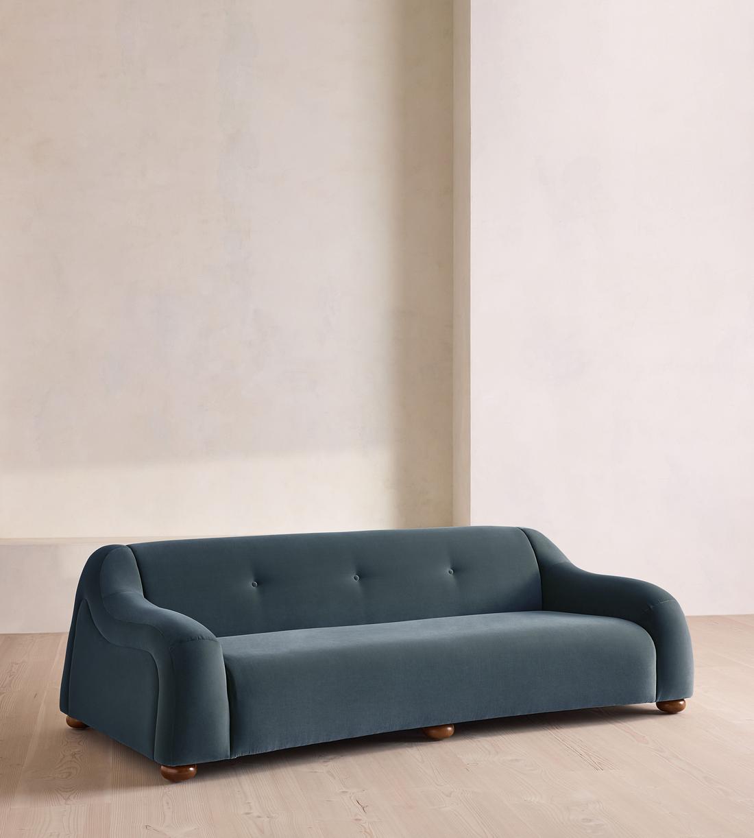 Liana Three Seater Sofa - Velvet - Grey Blue - UK - Listing - Image 1
