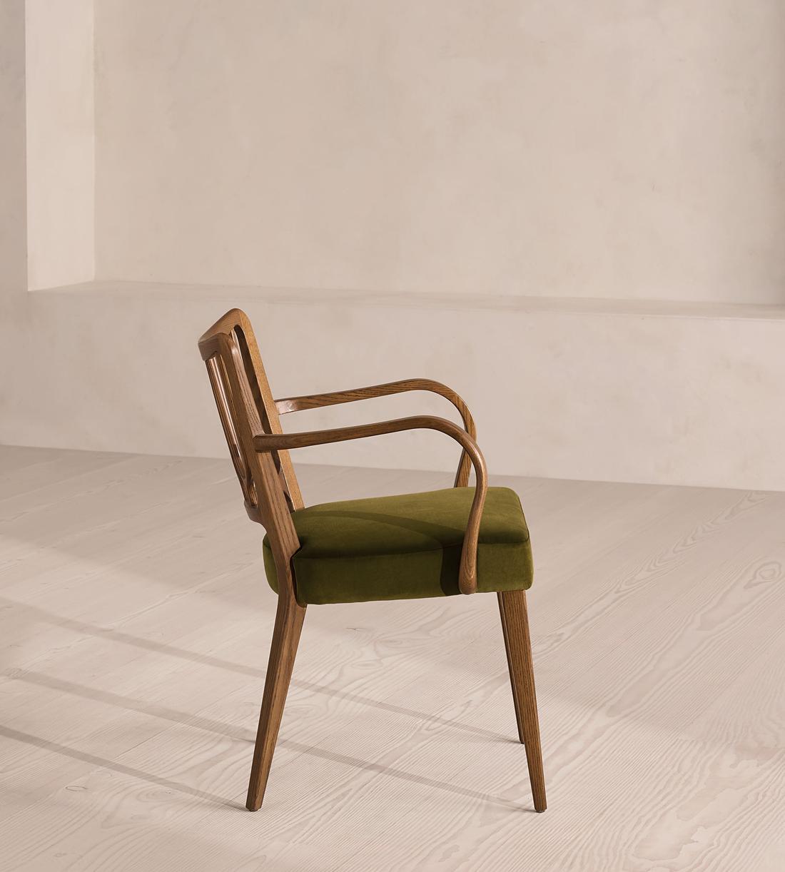 Leonie Armed Dining Chair - Velvet - Olive - Images - Image 3
