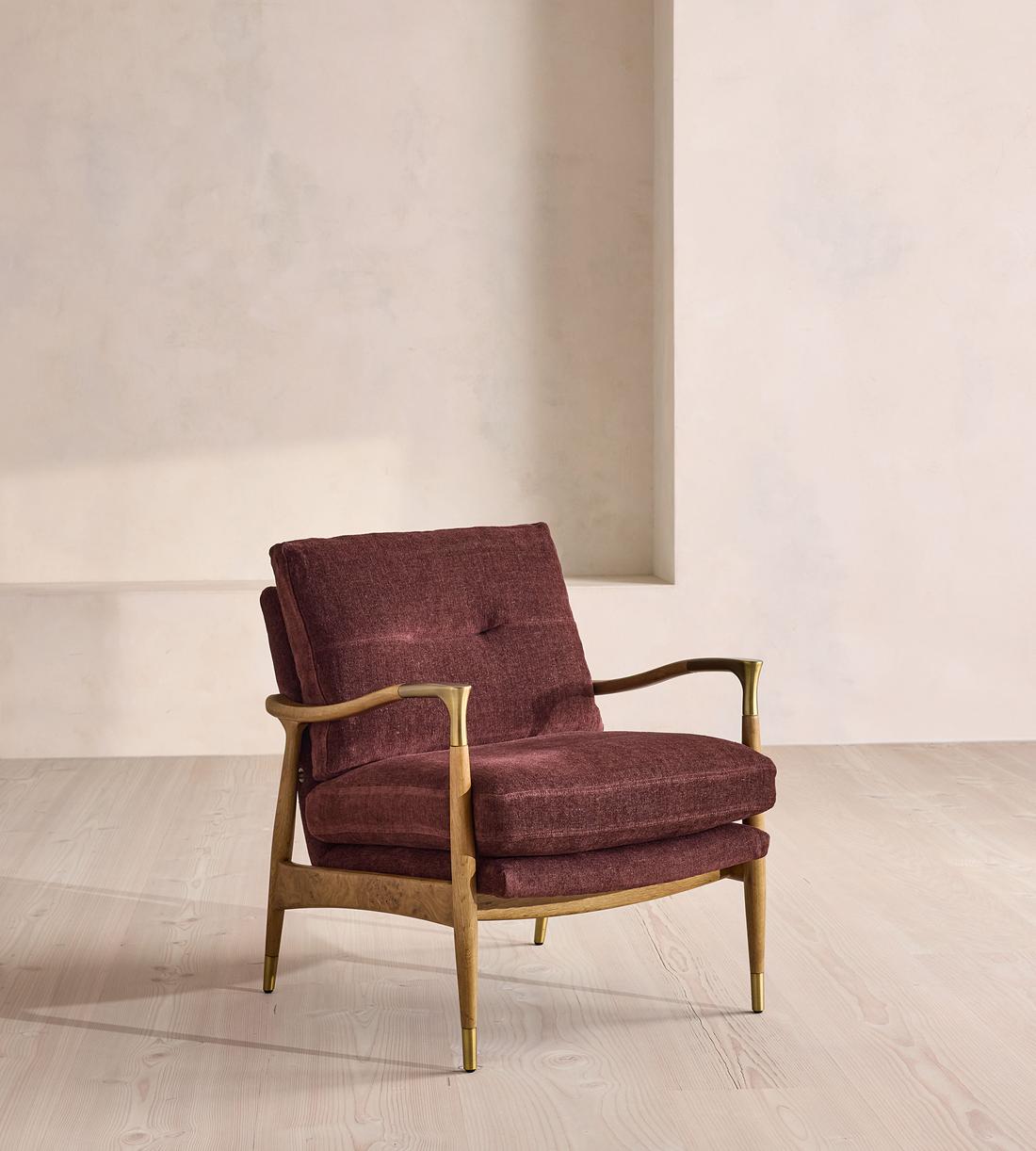 Theodore Burl Armchair - Linen Chenille - Bordeaux - UK - Listing - Image 2