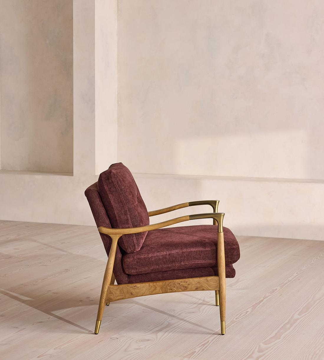Theodore Burl Armchair - Linen Chenille - Bordeaux - UK - Images - Image 4